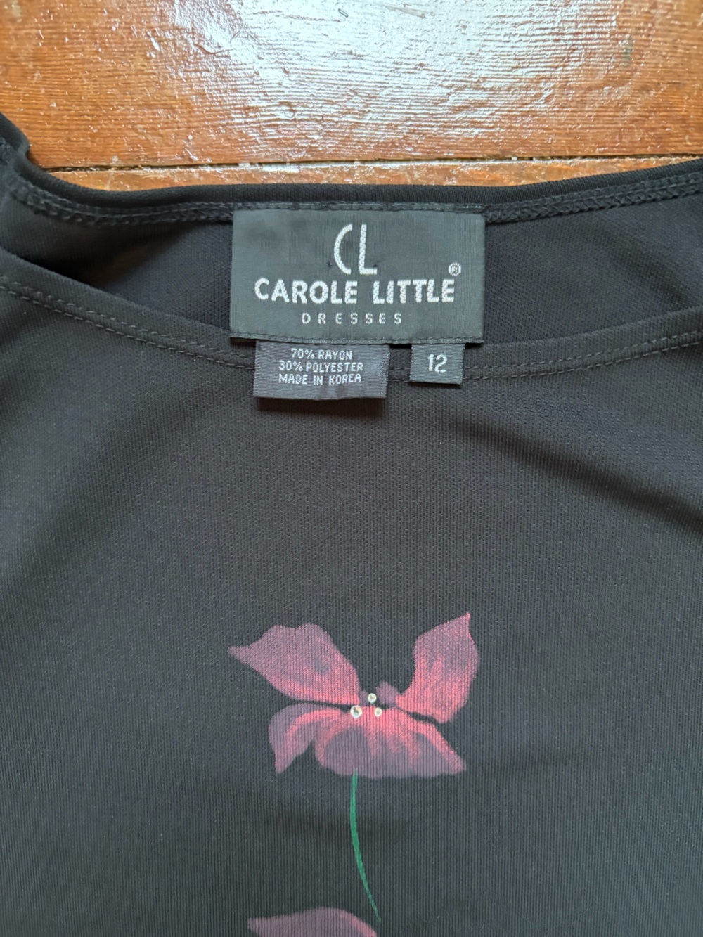 Carole Little Black dress with Pink Floral Motif